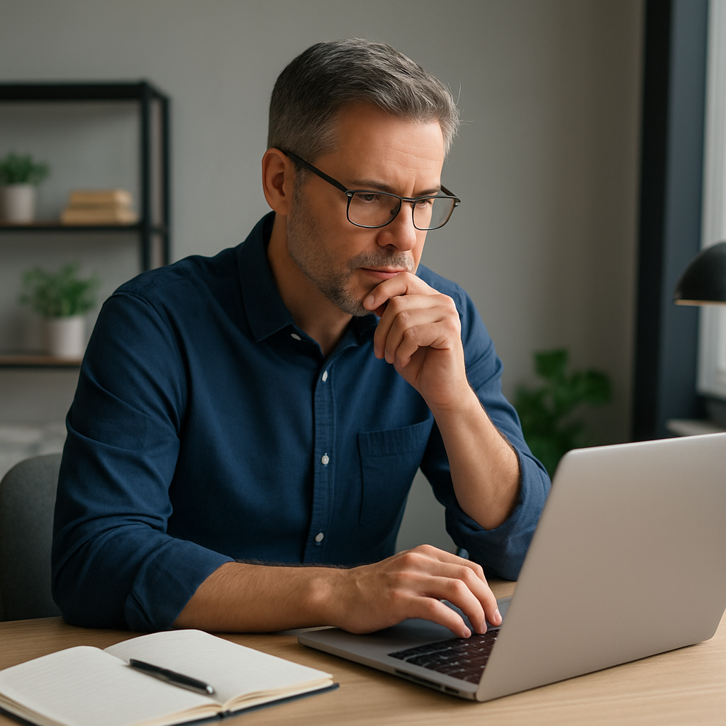 Pessoa planejando uma ideia de produto digital em um notebook